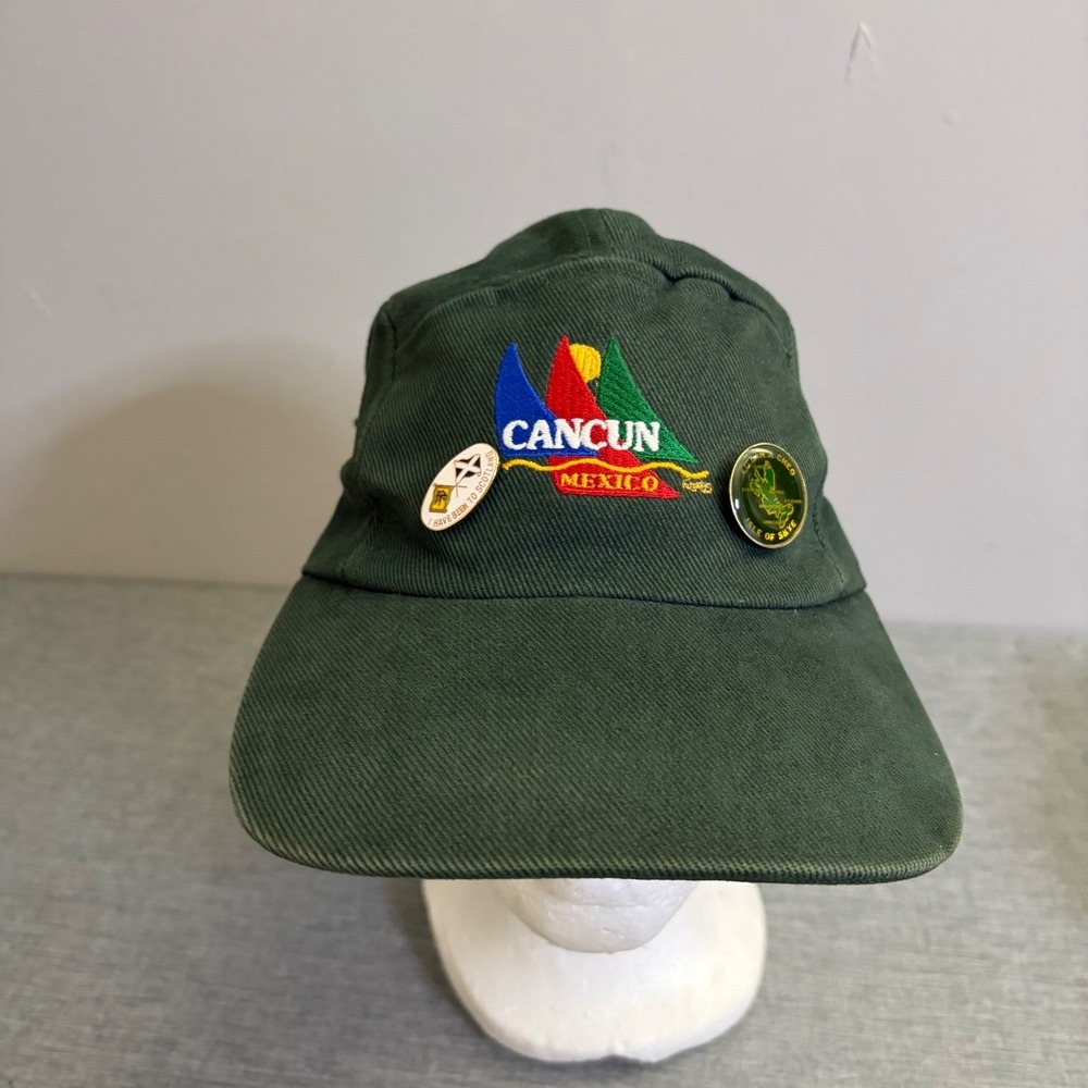 C Miro Hat Men OS Green Cancun Mexico Vintage 90s 5-Panel Souvenir Cap with Pins